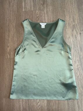 Club Monaco Satin V-Neck Tank in Sage